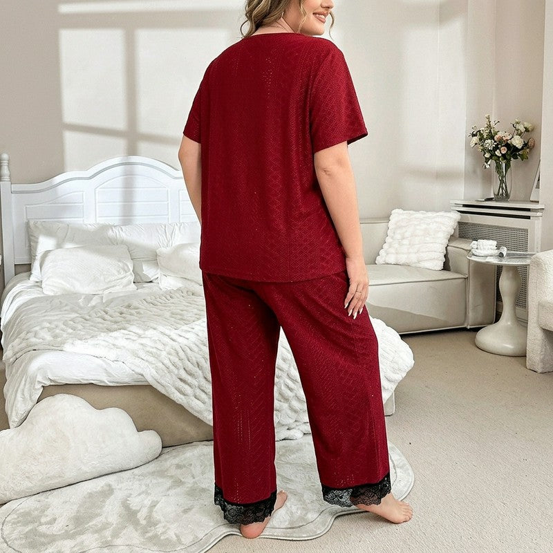 Pyjama-Set mit burgunderfarbenem Kontrastbesatz - image 6