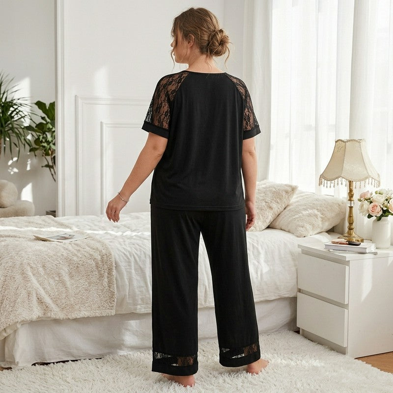 Pyjama-Set mit V-Ausschnitt und Spitzenbesatz - image 2