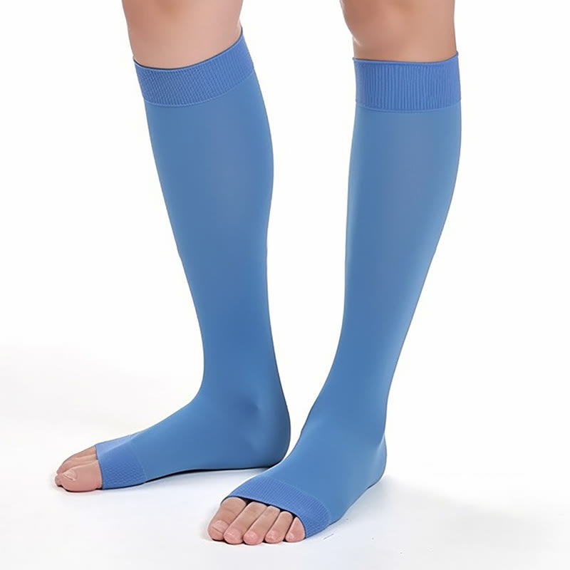 Mehrfarbige Kompressionsstrümpfe mit offener Zehenpartie in Übergröße - Blau - 4XL - image 13