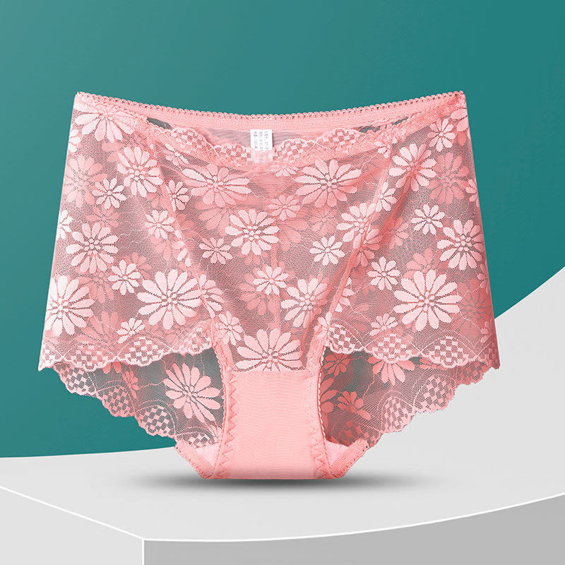 Hochgeschnittene Höschen mit Blumenmuster und Spitze (5 Paar) - Rosa - 4XL - image 22