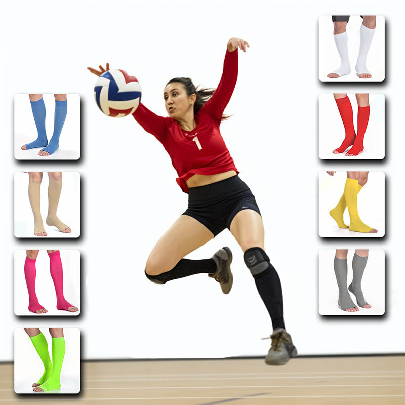 Mehrfarbige Kompressionsstrümpfe mit offener Zehenpartie in Übergröße - image 3