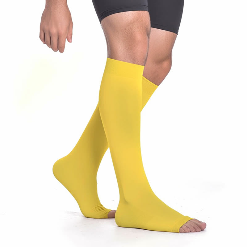 Mehrfarbige Kompressionsstrümpfe mit offener Zehenpartie in Übergröße - Gelb - 4XL - image 9