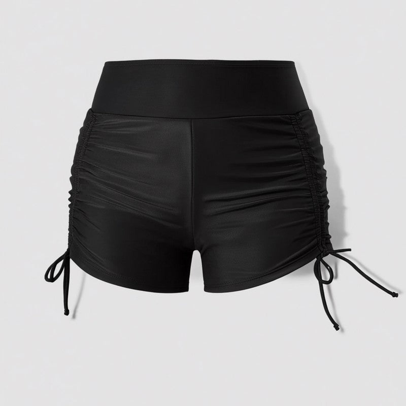 Schwarze, geraffte Badeshorts mit hohem Bund - image 5