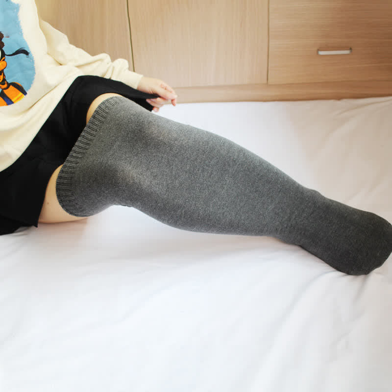Dicke, oberschenkelhohe Baumwollstrümpfe - Grau - Normal - image 2