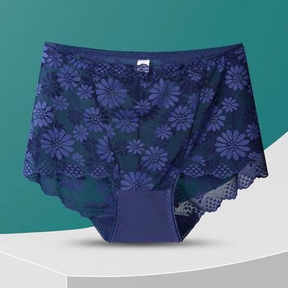 Hochgeschnittene Höschen mit Blumenmuster und Spitze (5 Paar) - Marineblau - 4XL - image 16