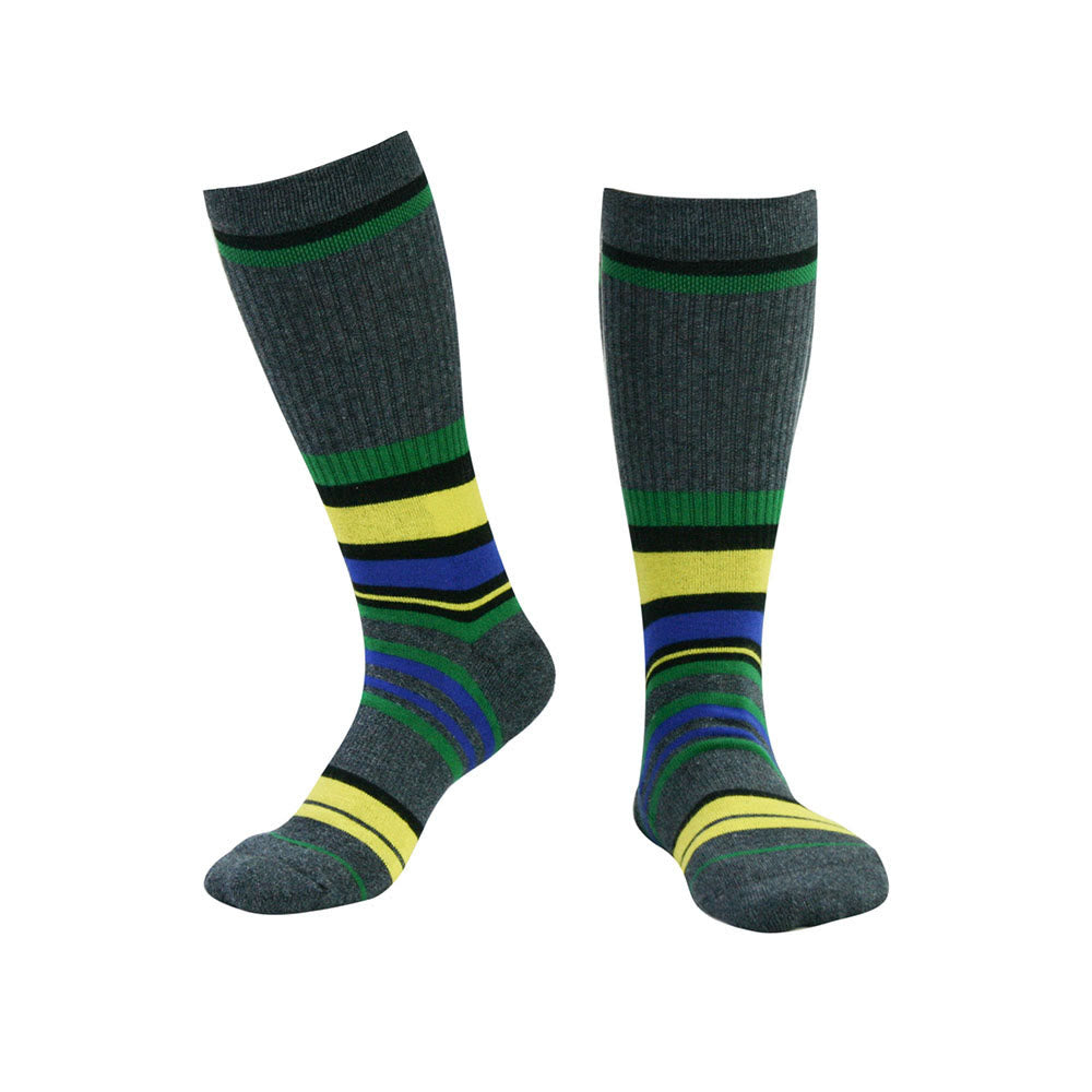 Dunkelgrüne gestreifte, kniehohe, gepolsterte Socken - XL - Grün - image 0