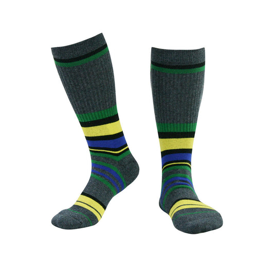 Dunkelgrüne gestreifte, kniehohe, gepolsterte Socken - XL - Grün - image 0