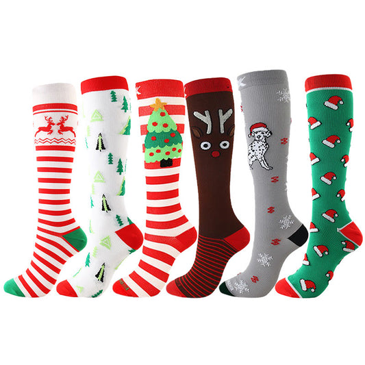 Kniehohe Kompressionsstrümpfe mit Weihnachtsmotiv (6 Paar) - Mehrfarbig - L/XL - image 0