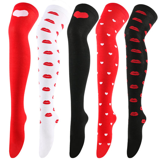 Rote Lippen Party-Oberschenkelhohe Socken (5 Paar)
