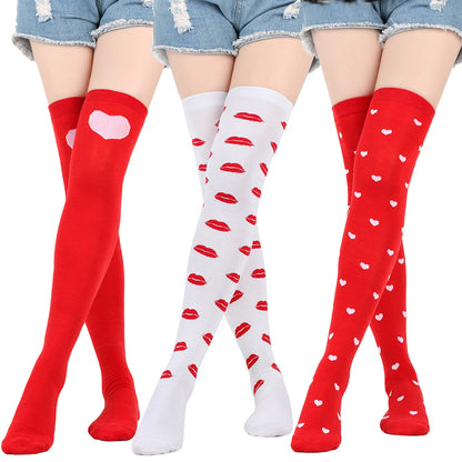 Rote Lippen Party-Oberschenkelhohe Socken (5 Paar)