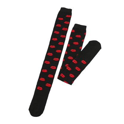 Rote Lippen Party-Oberschenkelhohe Socken (5 Paar)