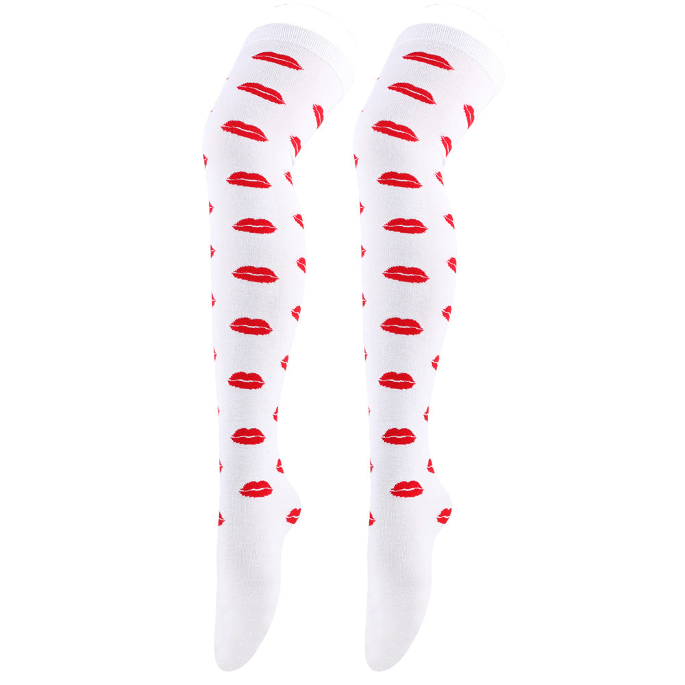 Rote Lippen Party-Oberschenkelhohe Socken (5 Paar)