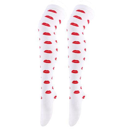 Rote Lippen Party-Oberschenkelhohe Socken (5 Paar)