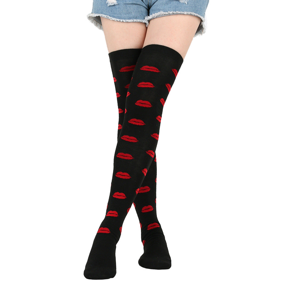 Rote Lippen Party-Oberschenkelhohe Socken (5 Paar)