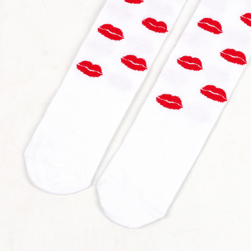Rote Lippen Party-Oberschenkelhohe Socken (5 Paar)