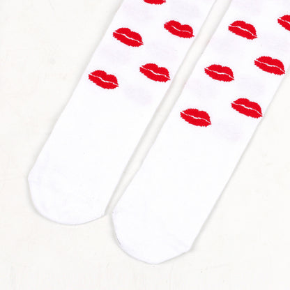 Rote Lippen Party-Oberschenkelhohe Socken (5 Paar)