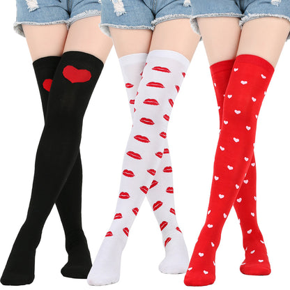 Rote Lippen Party-Oberschenkelhohe Socken (5 Paar)
