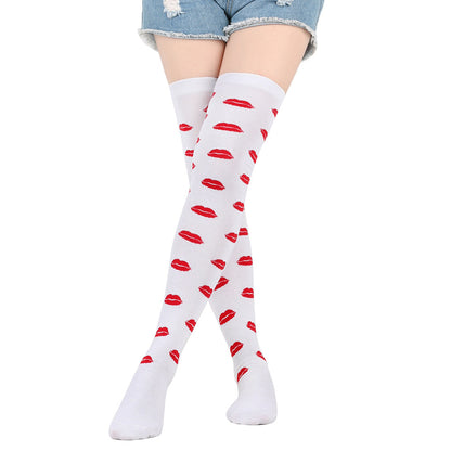 Rote Lippen Party-Oberschenkelhohe Socken (5 Paar)