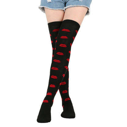 Rote Lippen Party-Oberschenkelhohe Socken (5 Paar)