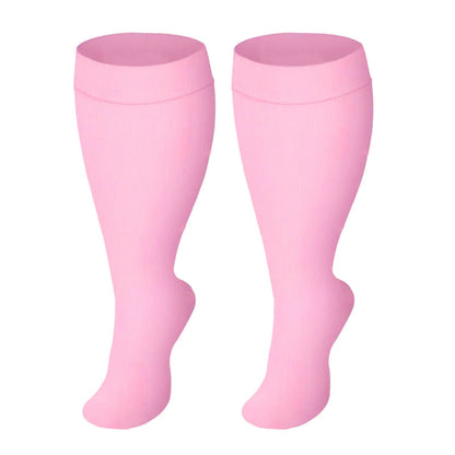 Einfarbige Kompressionsstrümpfe mit weiter Wade in Übergröße (3 Paar) - Rosa - 4XL - image 2