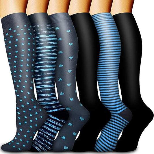 Kompressionsstrümpfe mit blauen Punkten (6 Paar)
