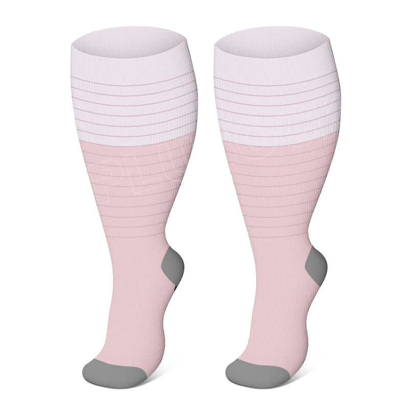 Kompressionsstrümpfe mit Farbblock und Streifen in Übergröße (3 Paar) - Rosa - 4XL - image 2