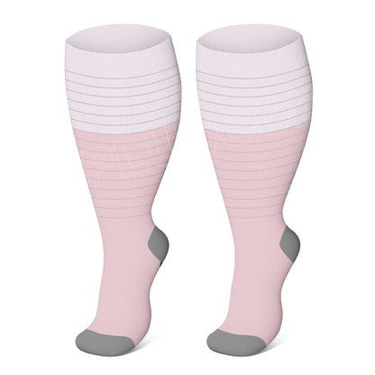 Kompressionsstrümpfe mit Farbblock und Streifen in Übergröße (3 Paar) - Rosa - 4XL - image 2