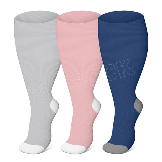 Elastische Kompressionsstrümpfe in Übergröße, einfarbig (3 Paar) - Mehrfarbig - 4XL - image 0