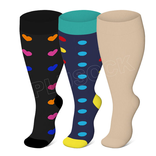 2XL-7XL Skin Heart Dot Kompressionsstrümpfe in Übergröße (3 Paar)