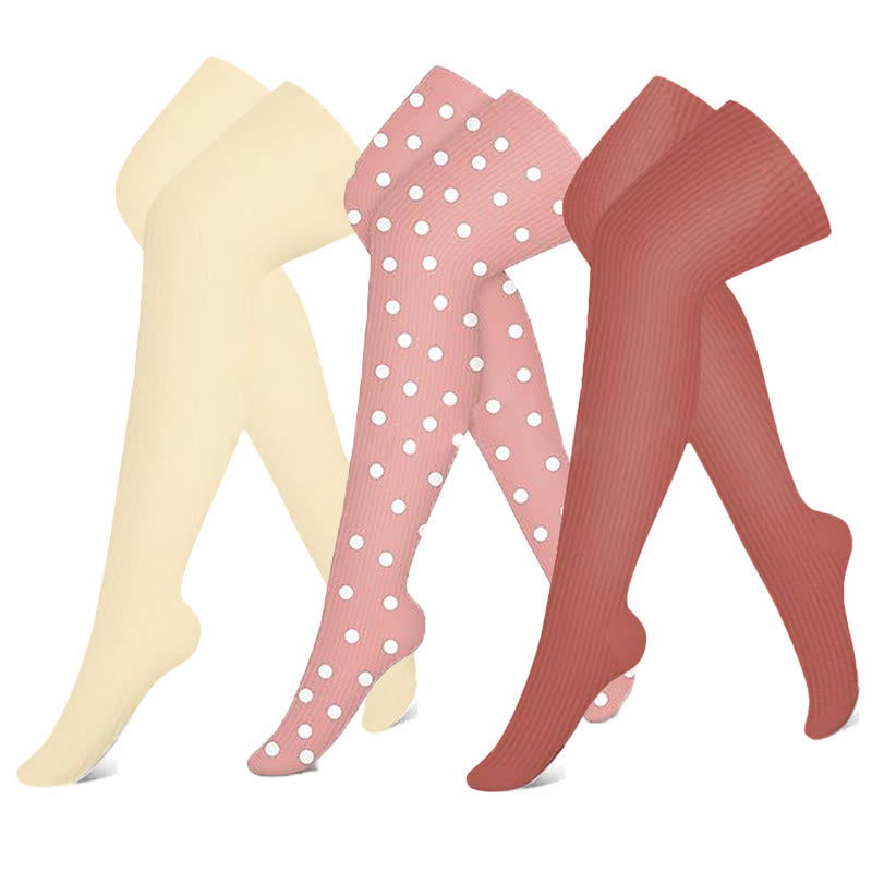 Rosa, orange und beige Kompressionsstrümpfe mit Oberschenkelhöhe (3 Paar) - Mehrfarbig - S/M - image 0