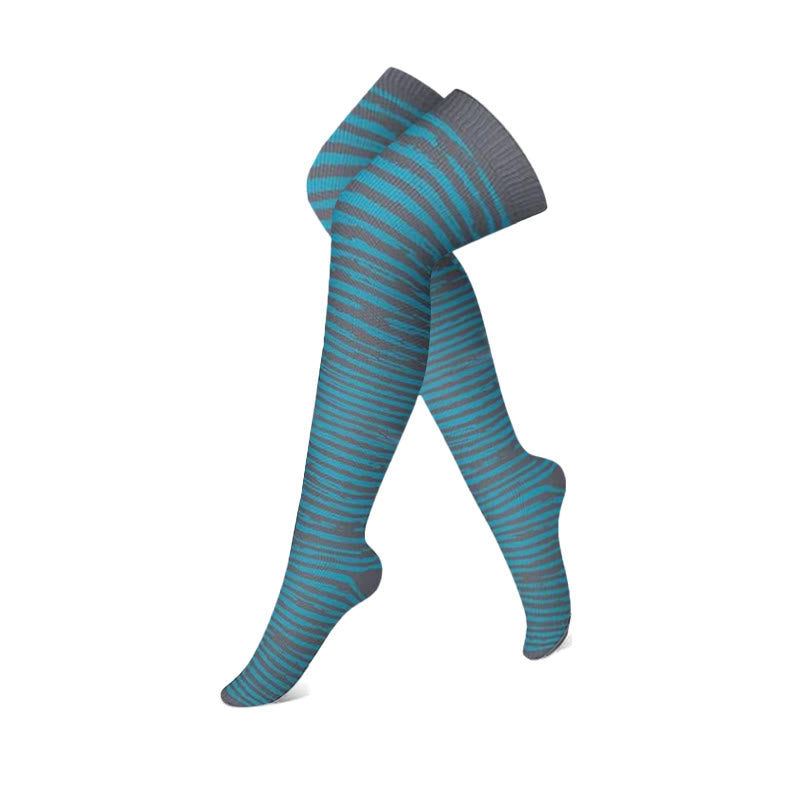 Grau-blaue Colorblock-Kompressionsstrümpfe mit Oberschenkelhöhe (3 Paar) - Streifen - S/M - image 5