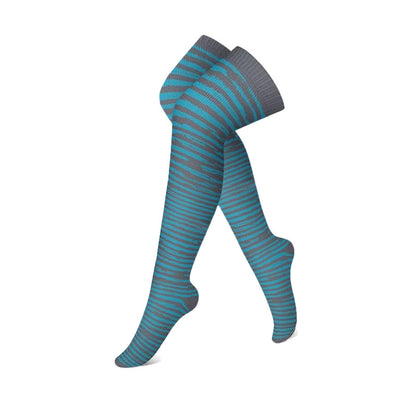 Grau-blaue Colorblock-Kompressionsstrümpfe mit Oberschenkelhöhe (3 Paar) - Streifen - S/M - image 5