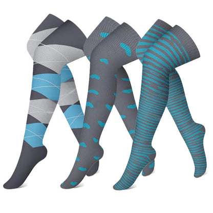 Grau-blaue Colorblock-Kompressionsstrümpfe mit Oberschenkelhöhe (3 Paar) - Mehrfarbig - S/M - image 0