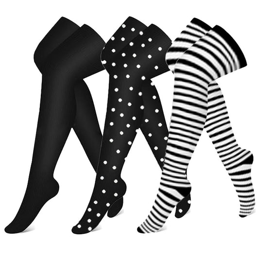 Klassische schwarze Kompressionsstrümpfe bis zum Oberschenkel (3 Paar) - Mehrfarbig - S/M - image 0