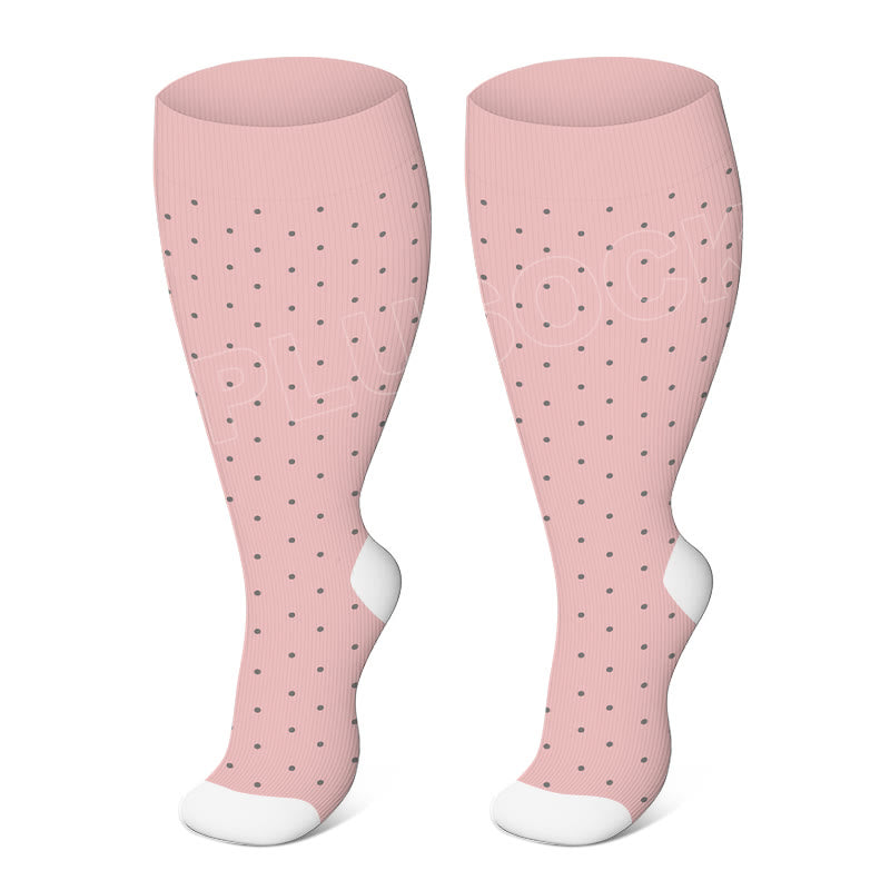 Elastische Kompressionsstrümpfe in Übergröße, einfarbig - Rosa Punkte - 4XL - image 3