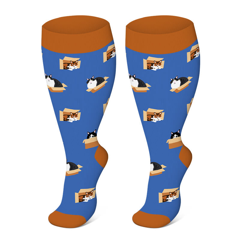2XL-4XL Plus Size Farbmuster Kompressionsstrümpfe - Katze - 4XL - image 6