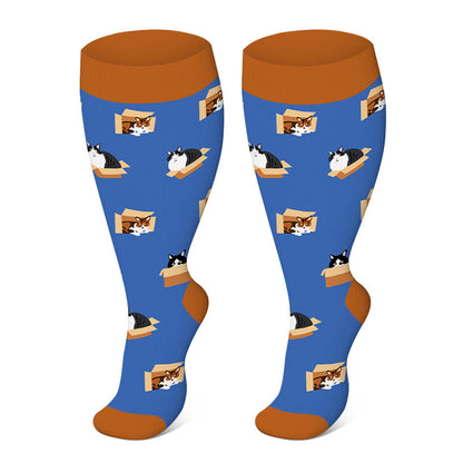 2XL-4XL Plus Size Farbmuster Kompressionsstrümpfe - Katze - 4XL - image 6