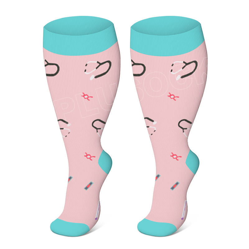Kompressionsstrümpfe in Übergröße mit farbigem Muster - Rosa - 4XL - image 3