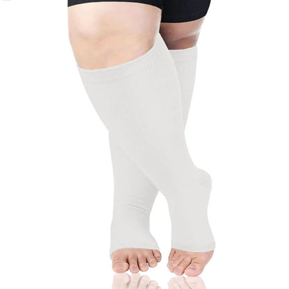 Kompressionsstrümpfe mit offener Zehenpartie in Übergröße, einfarbig (3 Paar) - Weiß - 4XL - image 4