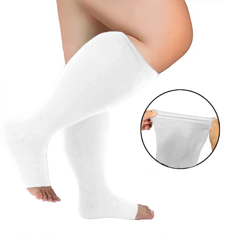 Weiße Kompressionsstrümpfe mit offener Zehenpartie in Übergröße - Weiß - 4XL - image 1