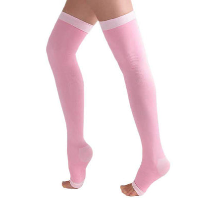 Oberschenkelhohe Kompressionsstrümpfe mit offener Zehenpartie in Übergröße (2 Paar) - Rosa - Passend für 132lbs - image 7
