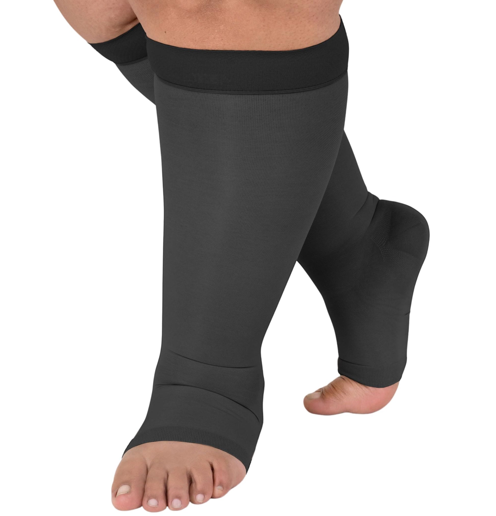 Transparente Kompressionsstrümpfe mit offener Zehenpartie in Übergröße - Schwarz - 2XL - image 2
