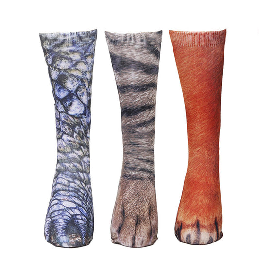 Viertelsocken mit 3D-Tierpfoten in Übergröße (3 Paar) - Mehrfarbig - EU38-44 (US5-10) - image 1