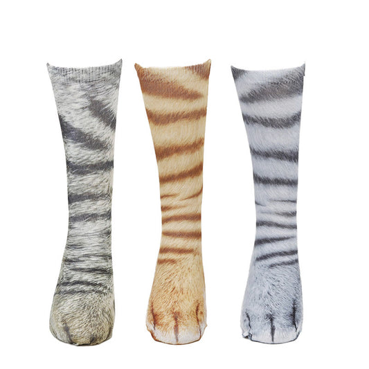 Viertelsocken mit Katzenpfotenmotiv in Übergröße (3 Paar) - Mehrfarbig - EU38-44 (US5-10) - image 1