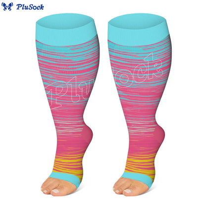 Kompressionsstrümpfe mit offenen Zehen und farbigen Streifen in Übergröße - Rosa - 4XL - image 5