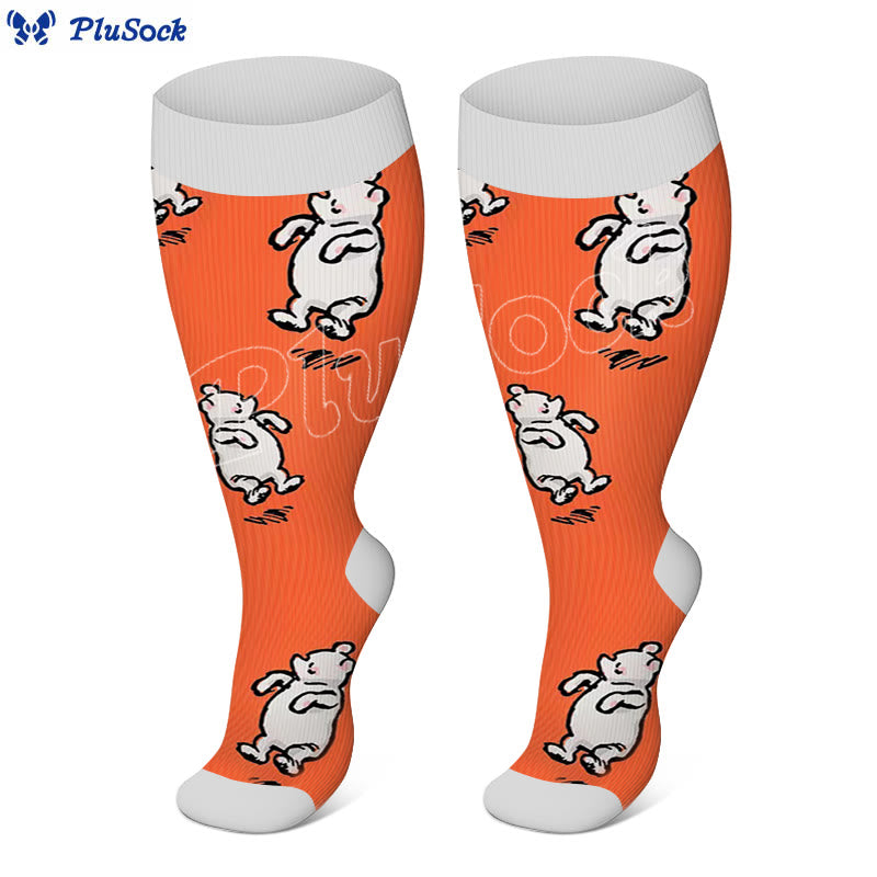 Kompressionsstrümpfe mit Bären-Kaninchen in Übergröße - Orange - 4XL - image 6