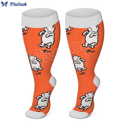 Kompressionsstrümpfe mit Bären-Kaninchen in Übergröße - Orange - 4XL - image 6