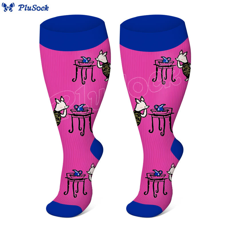 Kompressionsstrümpfe mit Bären-Kaninchen in Übergröße - Rose - 4XL - image 4