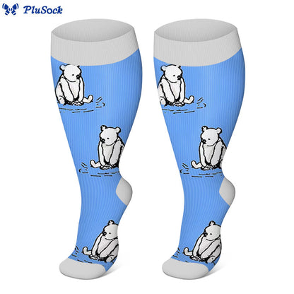Kompressionsstrümpfe mit Bären-Kaninchen in Übergröße - Blau - 4XL - image 5