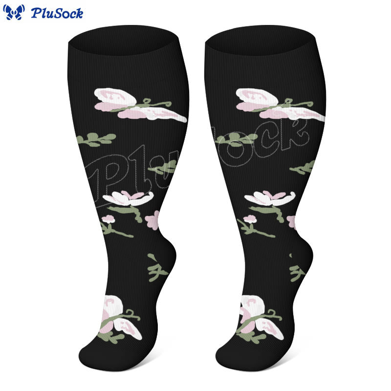 Kompressionsstrümpfe mit Blumen- und Schmetterlingsmotiv in Übergröße (4 Paar) - image 4
